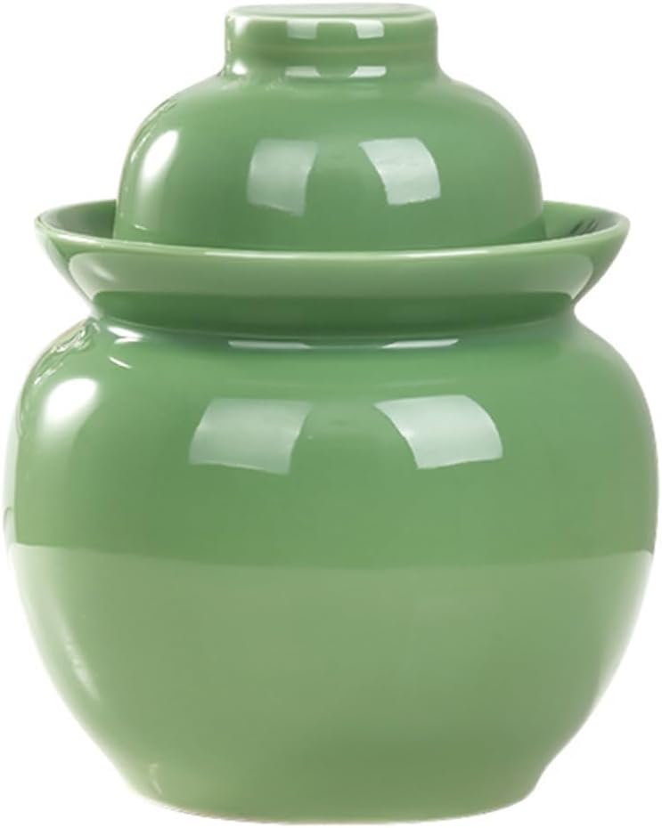 Large Ceramic Pickle Jar, Fermentation Jar, Colorful Fermenting Crock with Water Seal Airlock Lid, Fermentation Tank for Pickling Kimchi Sauerkraut,Kombucha Brewing green-5Kg