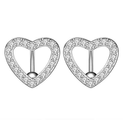 Anneaux de nombril en acier chirurgical 14G et cœur en zircone cubique brillante