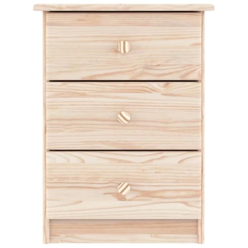 Vorpalize ALTA Table de chevet étroite en pin massif naturel avec 3 tiroirs 41 x 35 x 55,5 cm pour chambre à coucher et salon