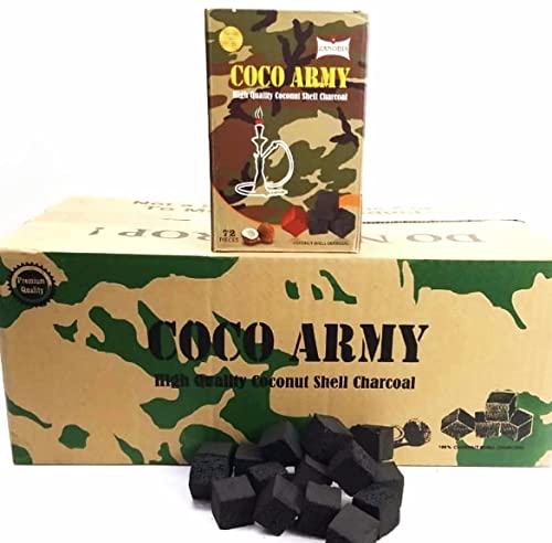 COCO ARMY 100% 1 kg Natural Coconut Charcoal for Shisha Hookah- 72 Coconut Coal Briquettes for Hookah - Shisha Cubes Coals & Hookah Charcoal with Long Burning Time