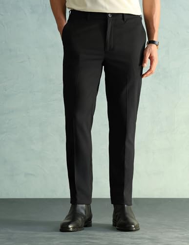 Image of Arrow Solid Super Slim Fit Formal Trousers for Men - Full Length Formal Pants for Men Office Wear