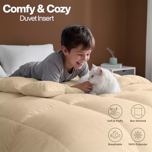 Image of Utopia Bedding Twin Comforter, Duvet Insert, Beige, 64 x 88 Inches | Soft and Fluffy Down Alternative Bed Comforter, All Season, Breathable, Corner Tabs, Box Stitched, Durable, Machine Washable