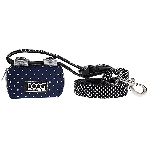 Image of DOOG Walkie Pouch, 20 Pre-Loaded Doggy Waste Bags, Easily Clips On Leashes, Keep Hands Free (Neoprene), Navy /Polka Dot