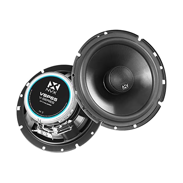 NVX® VSP65 6.5″ Premium Car Speakers, 600W Max, 200W RMS, 2-Way 6-1/2 inch Coaxial w/ 1″ Silk Dome Tweeters & Built-in X-Overs, Easy to Install in Cars/Trucks/Doors (Pair)