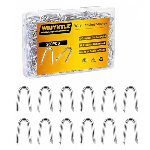 280 pcs Steel Wire Fencing Staples Galvanized U-Shaped Fasteners Nails for Wire Mesh and Woven Fencing Premium Fence Nails