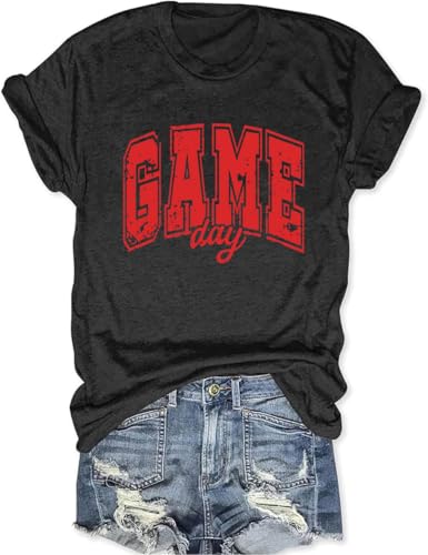 Game Day Shirts Women Football Shirt Cute Graphic Tshirt Casual Short Sleeve Sunday Tee Tops (US, Alpha, X-Large, Regular, Regular, Charcoal Gray)