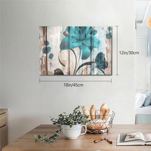Impression sur toile avec fleur sarcelle décoration murale sans cadre home office
