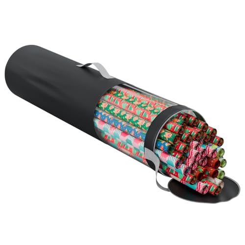 ProPik Wrapping Paper Storage Organizer Bag, Store Up To 24 Rolls 40 Inch, Heavy Duty Polyester plus PVC Clear Bag with Handles and Zippered Top for Gift Wrap and Ribbons (Black)