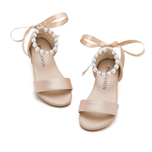Image of PHIRAMIN Toddler Girl Sandals - Flower Girl Dress Shoes Open Toe Little Kid Wedding Party