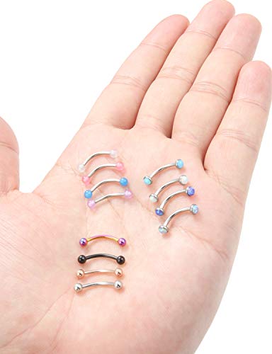 Prjndjw Eyebrow Rings Surgical Steel Eyebrow Piercing Opal Glow In The Dark Cartilage Rook Daith Tragus Earrings Navel Belly Lip Curved Barbell Body Jewelry 16G 0.39In(10Mm) L 12Pcs 3Mm #TOP5