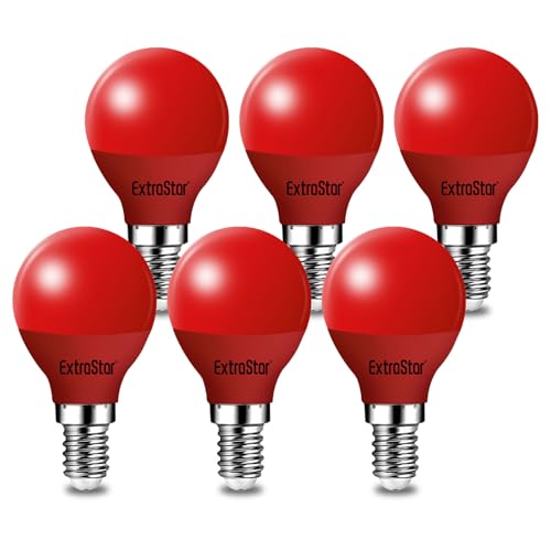 EXTRASTAR E14 LED Light Bulb Red, 4W Small Edison Screw G45 Bulb, 180° Beam Angle Lightbulbs for Christmas Holiday Party, Non-Dimmable, Pack of 6