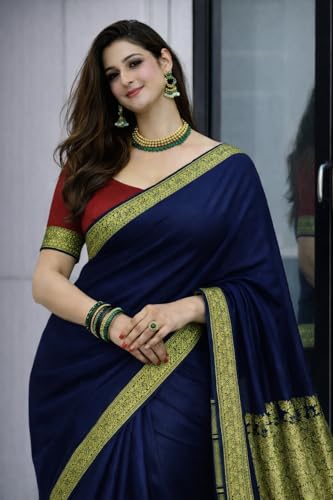 Image of Women's Glory Banarasi Satin Silk Saree with Rich Zari Woven Border & Pallu | Soft Glossy Party Fancy Traditional Saree for Wedding, Festive, Function | Blouse Piece Included