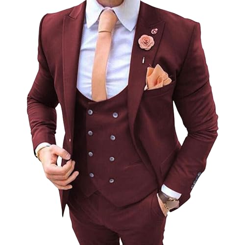 Men 3 Pieces Groom Tuxedos Blazer Suits Double Breasted Wedding Prom Suit Mens Suits for Wedding Slim Fit