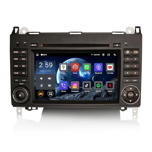 🚗【Modelli di veicoli compatibili】 Questa autoradio con schermo si adatta a Mercedes Benz Classe A W169 dal 2005 al 2012, Mercedes Benz Classe B W245 dal 2005 al 2012, Mercedes Benz Sprinter Viano Vito dal 2006, VW Crafter dal 2006. 【Dimensioni del pannello anteriore】244mm (larghezza superiore)*130mm (altezza)*240mm (larghezza inferiore). Si prega di misurare le dimensioni del cruscotto per assicurarsi che questa autoradio si adatti prima dell'acquisto.