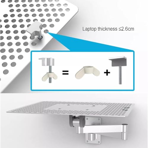 Soporte de pared para portátil con brazo ajustable y bandeja para mouse, plataforma de refrigeración ventilada, bandeja de movimiento completo, capacidad de peso de 8 kg para estaciones de trabajo de