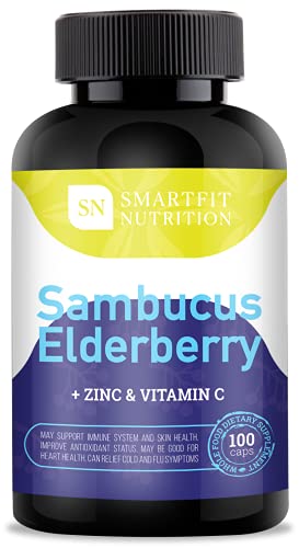 SMARTFIT Nutrition Sambucus Elderberry Capsules - Natural Black Elderberry with Zinc and Vitamin C - Organic Elderberries Immune Support Supplement - Daily Elderberry Pills for Adults and Kids