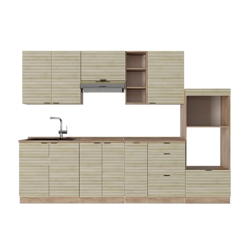 Vicco Cuisine Fame-Line, Chêne lambris/chêne doré, 280cm, PT Chêne, pour Une Extension personnalisée avec des modules compatibles