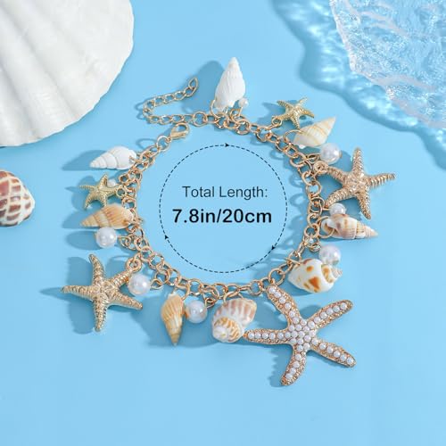 Artlunar Shell Starfish Bracelet Handmade Stretch Bracelets Conch Summer Beach Jewelry for Women3