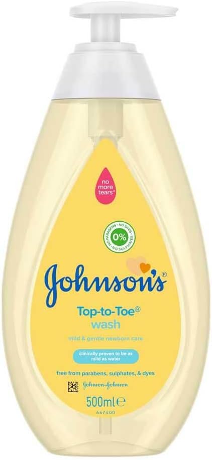 Johnson's Baby Top to Toe Wash (1 x 500 ml), Gentle & Mild Head to Toe Wash for Newborn Care, Newborn Essentials No More Tears, Suitable for Babies First Bath, Kids and Adults