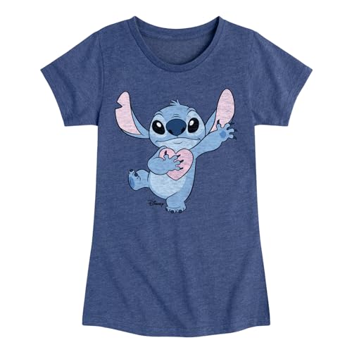 Disney - Lilo & Stitch - Stitch Hearts You - Girls Fitted Tee Heather Navy