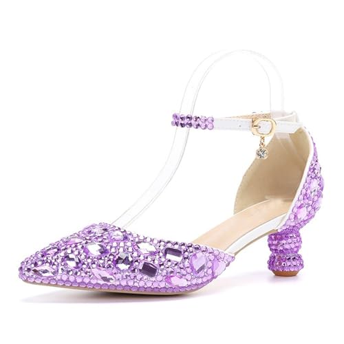 Chaussures de mariage fermées violettes confortables pour danser toute la nuit en 38.5