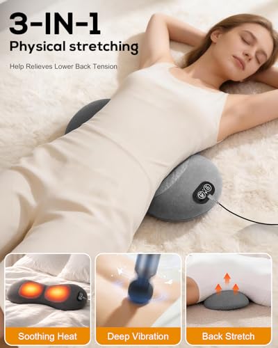 Image of 2026 Upgraded Triple Fusion Back Massager with Heat, Vibration & Stretch | Ergonomic 3-in-1 Lower Back Massager, Lumbar Support Pillow Cushion with Memory Foam for Home, Office, Car & Travel, Black