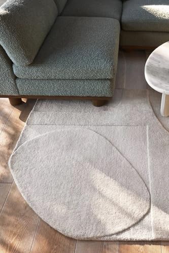 Tapis en laine tufté main blanc cassé moderne 120 x 180 cm