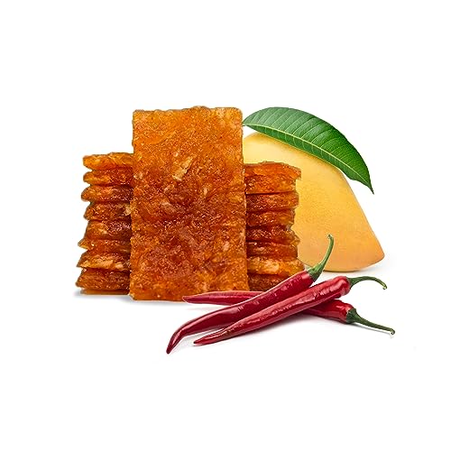 Image of Go Desi Mango Fruit Bars, Chilli Mango, 20 Bars, Aam Papad, Spicy Fruit Roll-Ups, Individually wrapped, Fruit Candies, Fruit Snacks, No Preservatives, No Artificial Flavour, No Colour