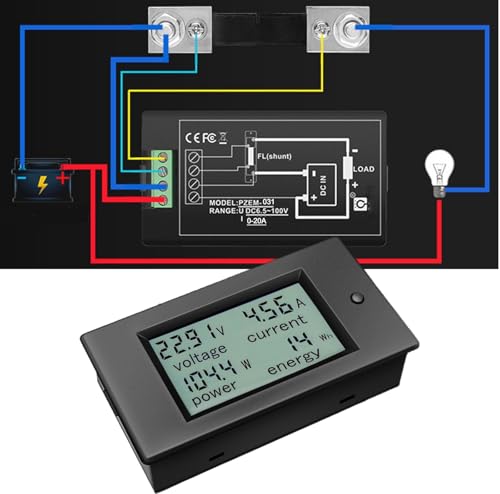 Image of DC 6.5-100V 0-20A Current Voltage Power Meter, DC Amp Wattage Energy Volt Meter, RQG Multimeter Ammeter Battery Monitor with Backlit LCD Display