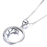 Material: Legierung Kissherely 925 Sterling Silber Feueropal Anhänger NecklaceWomen Elegant Charm Moon Halskette Valentines Geschenk (White)