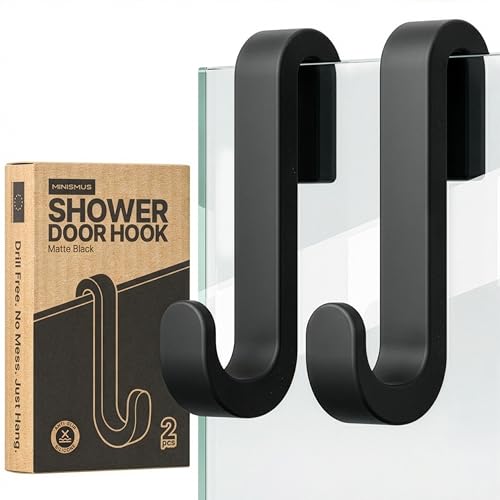 Minismus Crochets de Douche à Suspendre, Crochets Porte Serviette en Silicone pour Porte de Douche en Verre Sans Cadre, Crochet Douche, Lot de 2