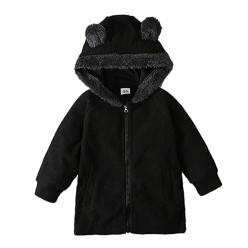 Toddler Kids Furry Thermal Jacket Snowsuit Boys Girls Long Sleeve Fleece Lined Cute Bear Ear (Black, 12-18 Months)