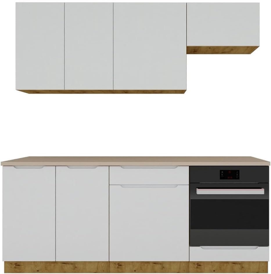 PEGANE Cuisine complète ISYA 6 éléments Couleur Gris Clair/Artisan - Longueur 200/200 cm