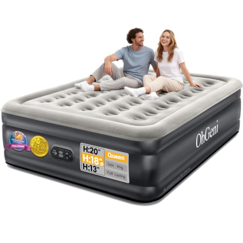 OhGeni Air Mattress Queen with Built in Pump, 18' Raised Blow up...