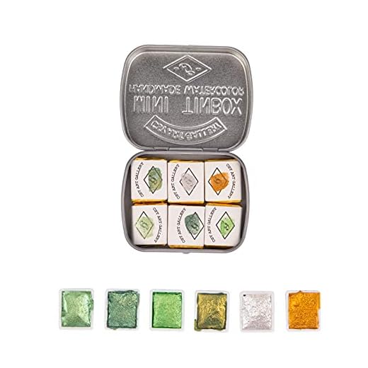 Csy Art Gallery Pinturas de acuarela hechas a mano, con purpurina metálica, colores sólidos, estuche de metal portátil, retro, color nacarado, acuarela profesional (paraíso)