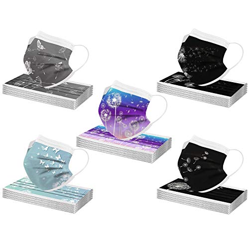 50 Pack Dandelion Disposable Face Mask, 3 Ply Breathable Summer Theme Face Masks for Adults Women Full Face Protection (Multicolor)