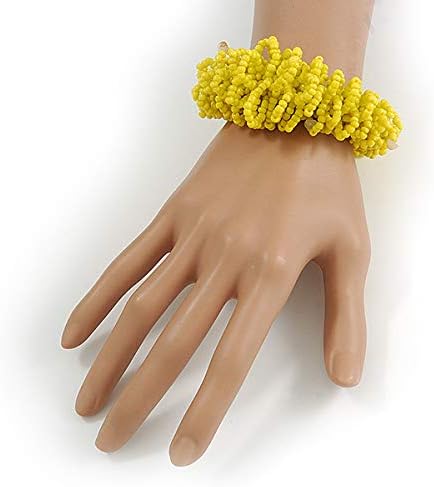 Avalaya Chunky Glass Beads and Semiprecious Stone Bracelet In Lemon Yellow - 18cm Long - Image 3