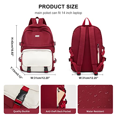 Image of weradar Middle School Backpack For Teen Girls,Cute College Backpack For Women Men,Waterproof Travel Rucksack Casual Daypack,High School Bookbags Boy,Kawaii Students Bag(Red)