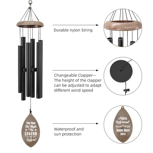 Image of ASTARIN Personalized Happy Retirement Gift, Custom Name Retirement Wind Chimes for Women Men, 35 inch Large Deep Tone Wind Chime Retire Gifts for Co-Workers Boss Friends Parents