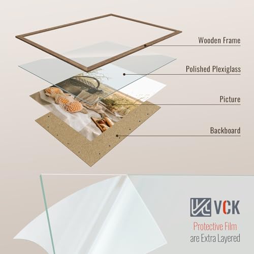 Image of VCK 27x40 Poster Frame Solid Wood walnut 3 Pack Picture Frames 27 x 40 Inches with Wall Mounting Hanging