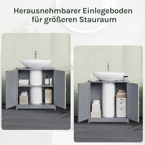 WOLTU Waschbeckenunterschrank, Unterschrank, Badezimmerschrank mit 2 Türen, Badschrank Badregal Waschtisch Holz Grau Bad waschbecken 60x60x30cm