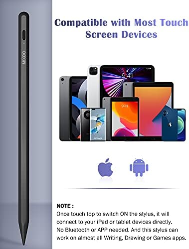 Mixoo Stylus Pen for iPad Pencil, Universal Active iPad Stylus Digital Pen, Magnetic Attach, Compatible with All iPad Air/Pro/Mini/iPhones/Samsung/Huawei/Google/HTC Android Tablets, Black