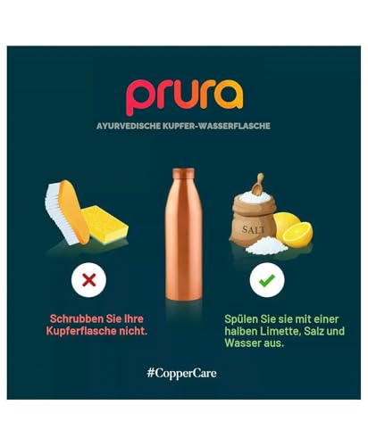 PRURA, ayurvedische Kupfer-Wasserflasche, auslaufsicheres naturreines Kupfergefäß 900ml/30oz – Ansicht 5
