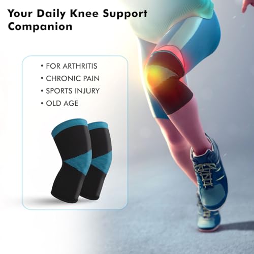 Image of Flamingo Premium Knee Cap (Pair) | Knee Support Cap for Gym, Sports, Joint Pain Relief, Exercise, Running, Cycling, Workout, Arthritis | Knee Cap for Men and Women | Color-Blue | Size-Large |