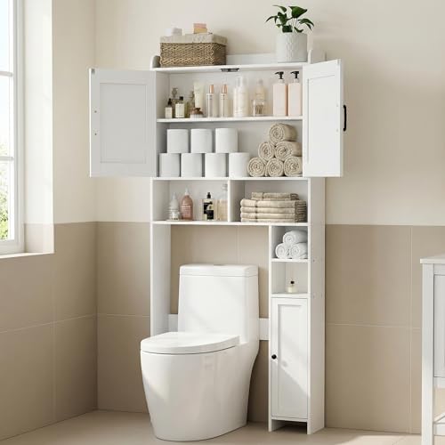 Homhedy-Wooden-Over-The-Toilet-Storage-Cabinet-with-Barn-Door-Freestanding-Bathroom-Storage-Toilet-Paper-Holder-Adjustable-ShelfSpace-Saving-Farmhouse-Style-White
