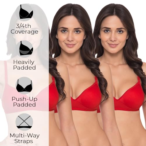 Image of Komli - Heavily Padded Push-Up Bra - Cotton Rich - Balconette - 3 /4th Coverage, Seamless, Wireless, Multiway Straps - T-Shirt Bra