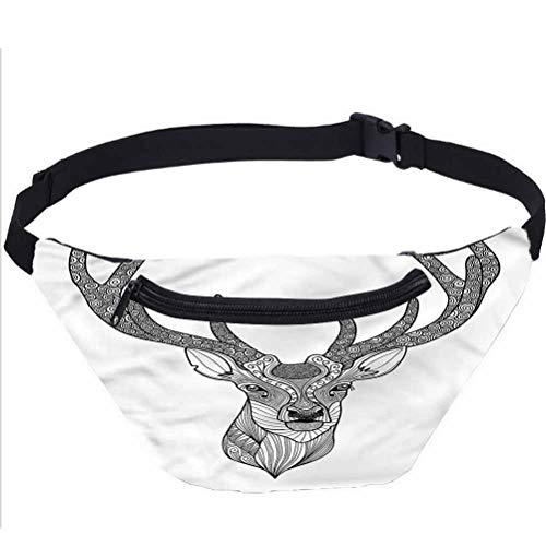 Antlers Fanny Pack Bolsa, Retrato de ciervos ornamentales Running Travel Sports Bags para Festival Rave