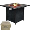 Outdoor Propane Fire Pit Table - CSA Approved Safe 40,000 BTU Pulse Ignition Propane Gas Fire Table - Steel Tabletop, Rattan-Look Steel Panel, 6.6 Lbs Decorative lave Rock Set - SereneLife SLFPS3