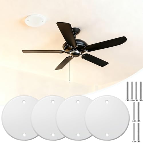 4 Packs Metal 5 Inch Flat Round Ceiling Cover Plate - White Blank Electrical Wall Plate with Screws 3.5 Inch Hole Spacing Fits 4 Inch Electrical Box (Ceiling Fan Switch Cap)