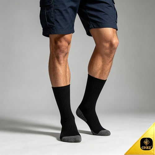 Image of ONKE Athletic Work Socks for Men Women Heavy Cushion Crew Moisture Wicking | Cotton, Max Full Cushion, Odor Control, Breathable, Comfortable, Durability, Anti Blister, Arch Support, Size M /L /XL 3 /6 Pack